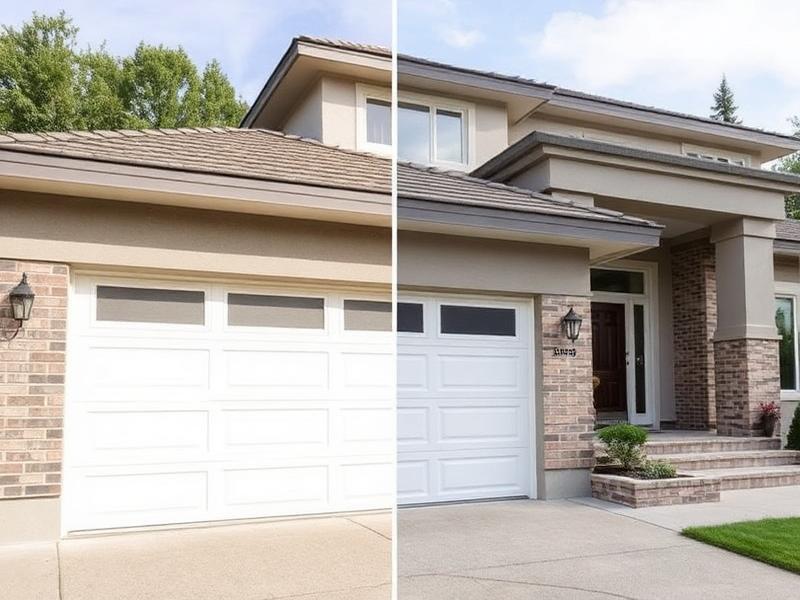 Beautiful white steel raised panel garage door on Tudor-style home showing material quality