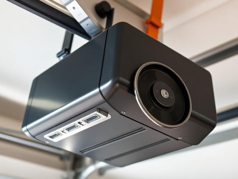 Close-up of garage door chain drive mechanism during maintenance inspection